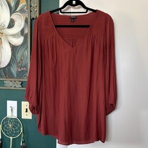 Torrid Rust V-Neck Smocked Shoulder Tunic